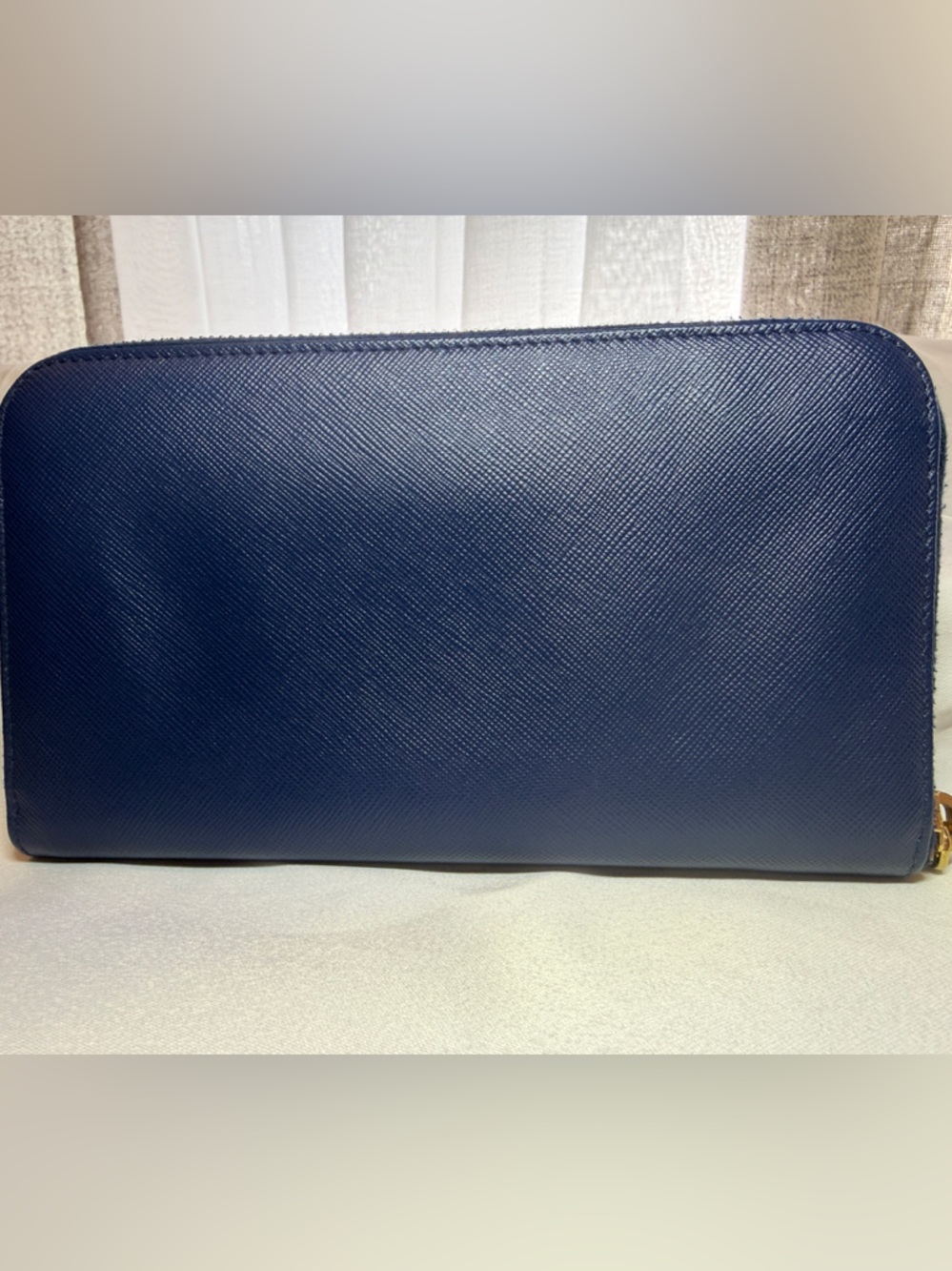 Prada Navy Saffiano Zip Wallet with Gold Logo - Picture 4 of 9